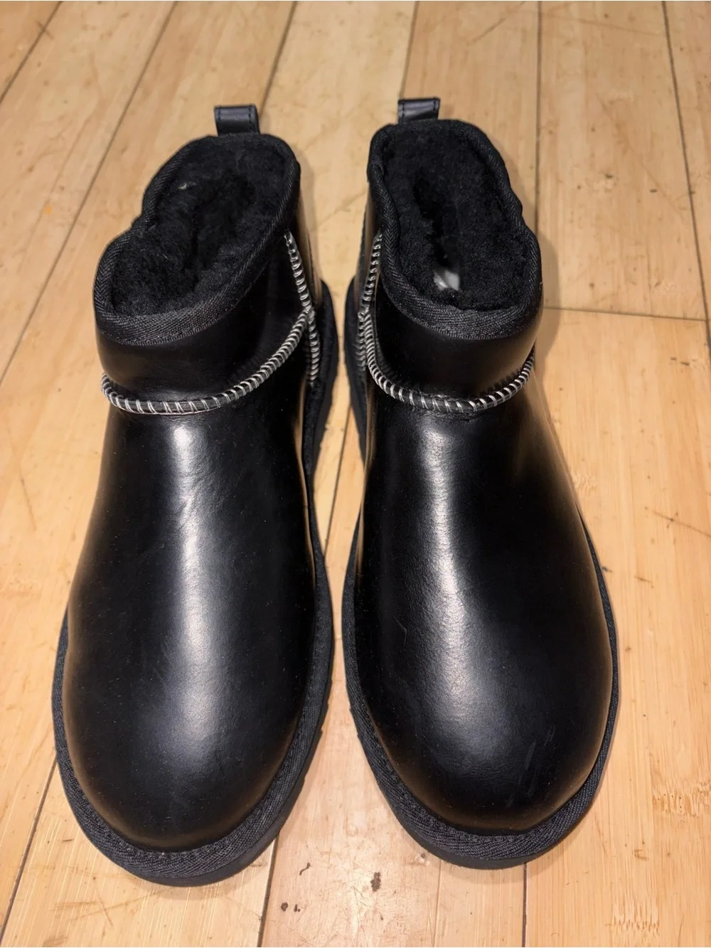 Black Uggs Faux Leather  Ankle Boots